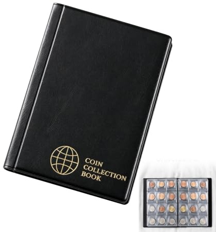 120 Poches Album de Collection de pièces de Monnaie, Porte-Monnaie Livre de Stockage d'argent Penny Pocket pour Collectionneurs, Album Numismatique pour Jetons Médaillons Badges, Couleur Noir