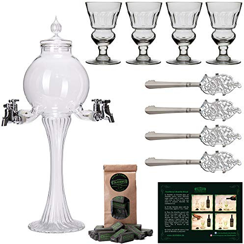 ALANDIA Absinthe Kit - Bubble Style, Glass Material, 10 Piece Set, Includes Fountain, 4 Glasses, 4 Spoons, Sugar Cubes, 33.8 oz Capacity