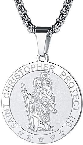 FaithHeart St Christopher Necklace for Men Protective Jewellery Childrens Saint Christopher Pendant with Sturdy Chain Stainless Steel Catholic Necklaces Womens Gifts for Birthday