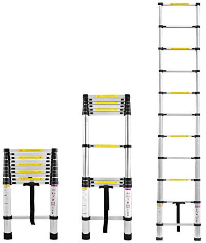 Froadp 320cm Scala Telescopica Pieghevole, Multifunzionale Scaletta Telescopica in Alluminio con 11 Gradini, Capacità di Carico Estendibile della Scaletta fino a 150KG(Argento)