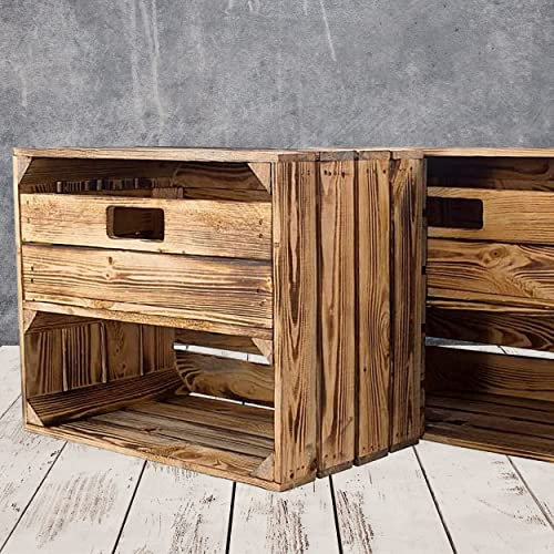 Moooble 2 geflammte Holzkisten mit Schublade und 50cm x 40cm x 30cm Fach Holzregal Holzkiste Kiste