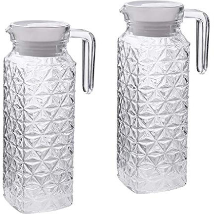 F Fityle Paquet de 2 Pichets de 110cl avec Couvercle, Carafe D'eau Chaude/Froide fait en Acrylique, Carafe à Jus de Fruits et Thé Glacé, Pot à Thé