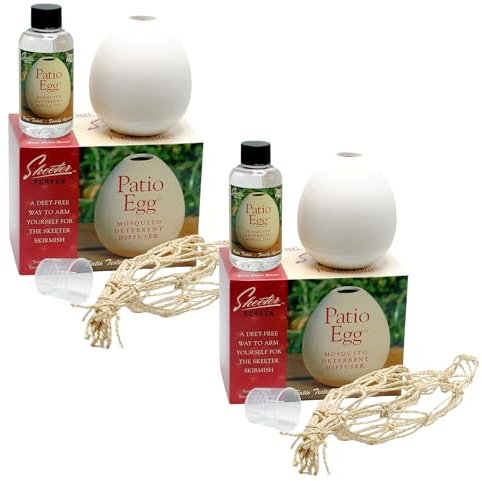 Skeeter Screen 90760R Patio Egg Diffuser – Decorative Essential Oil Set with 3-Month Supply – No Flame or Power – Includes Beaker & Netting – Patios, Garages, Stables – Covers Up to 300 Sq Ft (2 Pack)