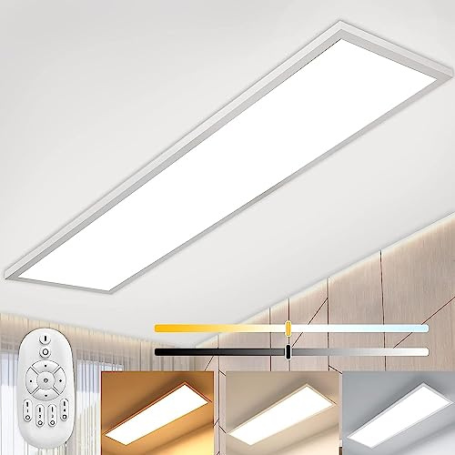 Aimosen Dimmbare LED-Panel-Deckenleuchte 120 x 30 cm mit Fernbedienung, 40 W Super-Panel-Lampe mit direktem Licht mit starker Leuchtkraft, 2700 K–6500 K warmes natürliches Kaltweiß für Werkstatt, Büro