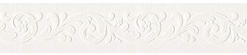Frise murale blanc +/- 13 cm de large | Frise papier peint large 63961-5 | Frise murale pas cher fleurs classiques | Frise pour couloir & salon