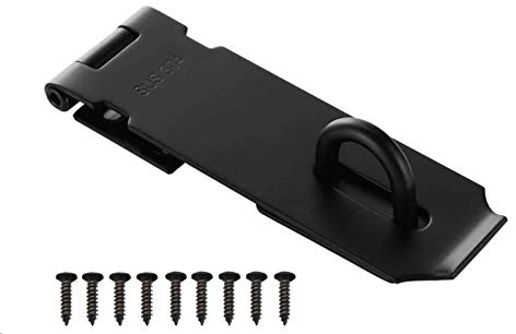 Lamondre 5 Inch Stainless Steel Door Padlock Hasp, Heavy Duty Security Hasp and Staple with Screws, Door Clasp Gate Lock Latch for Shed Door Window Cabinet Pet Cage, Black