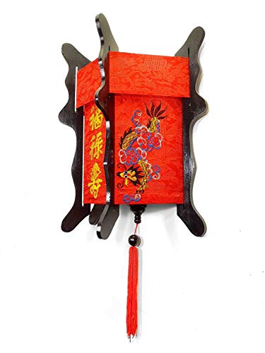 Asiatisches Wandbild, Motiv: Hoi an aus Seide, Rot, bestickt, Höhe 40 cm, Kunsthandwerk aus Vietnam (Ref. ASBD-40R)
