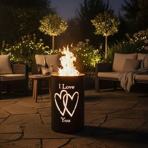 TiKo-Design® Feuertonne Feuerkorb mit Herzen Motiv