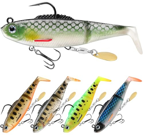TRUSCEND Angelköder für Barsch, Forelle, Jigkopf, Paddelschwanz, Schwimmköder, weiche Angelköder, Süßwasser, Salzwasser, Jiggen, Barsch, Angelausrüstung, Geschenk für Herren