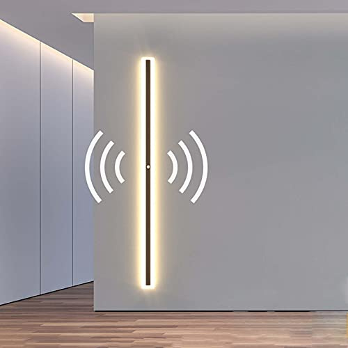 VOMI LED Wandleuchte Mit Bewegungssensor Innen, Lange Wandlampe mit Bewegungsmelder Moderner Metall Nachtlicht 3000K Warmweiß Wandstrahler Schwarz Für Flur Schrank Treppen Schlafzimmer Küche,80cm
