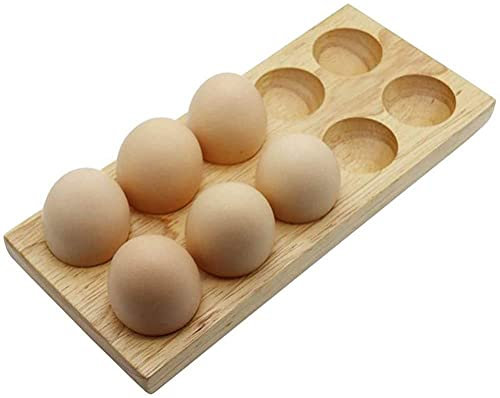 BERTY·PUYI Estante De Madera para Huevos Kitchen Essentials Estante De Almacenamiento De Huevos Y Organizador De Huevos con Hueveras De Madera con Capacidad para 10 Huevos, Madera Maciza