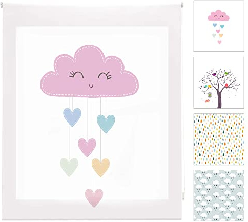 Blindecor Digital Kinder | lichtdurchlässiges Rollo mit Digitaldruck, Modell Cloudsheart, 90 x 180 cm (BxH), Stoffgröße 87 x 175 cm, Fensterrollos
