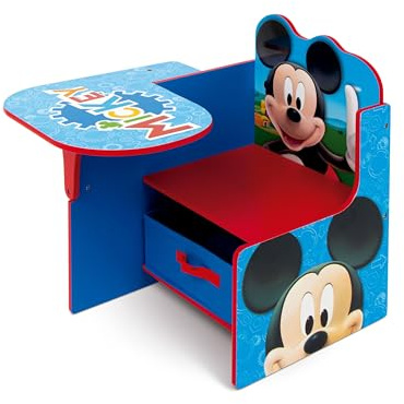 ARDITEX – Kinder-Schreibtischstuhl aus Holz mit Textilbox von Mickey Mouse von Disney – 62x30x60cm – Farbe Rot – Ideal zum Basteln, Lernen oder Spielen.
