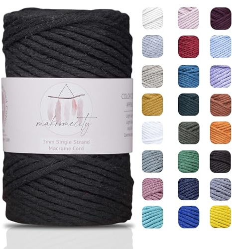 Makromecity Makramee Garn 3mm x 100m Premium Single Twisted Macrame Cord Baumwollgarn für Handwerk Schlüsselanhänger Wohndekorationen Platzteller Umhängetasche Handtasche Runner