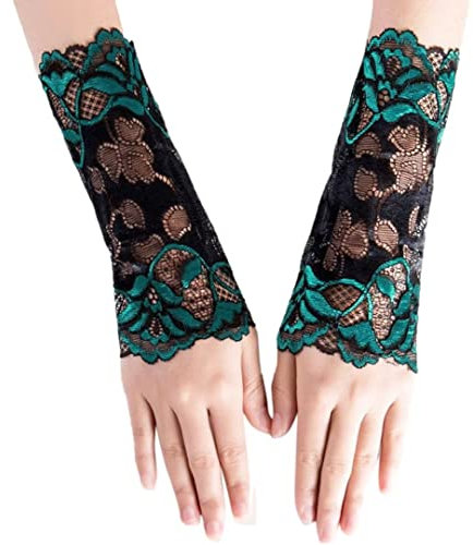 CENAST Fingerlose Handschuhe für Damen, Spitze, Handgelenkmanschetten, künstliche Ärmel, Kostümzubehör für Hochzeit, Halloween, Party, #1 Grün, Einheitsgröße