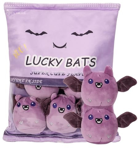 HXPLN Fledermaus Plüsch Kissen, Abnehmbare Spielzeug, Pudding Kissen, Niedliche Dekoration Geschenk für Jugendliche, Mädchen, Kinder (5 Lila)