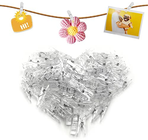 Durchsichtige Klammern Kleine Klammern 100 Stück Plastik Fotoklammern Mini Durchsichtig Deko Transparent Clips für Fotos Aufhängen，35mm