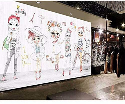 Papel Tapiz 3D Dibujos Animados Moda Chica Tienda De Ropa Fondo Decoración Papel Tapiz Mural Tv Pared Pintado Papel Tapiz De 3D Decoración Dormitorio Fotomural Sala Mural-430cm×300cm