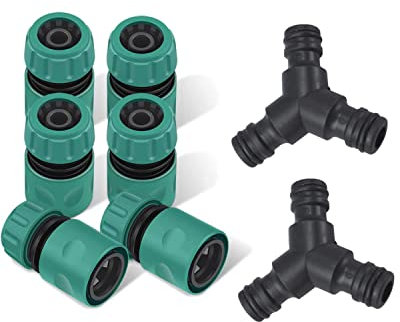 ERKOON 8 Stück Schlauch Kupplung Satz, 1/2 Zoll Doppelstecker Gartenschlauch Verbindungen Extender & Y-Stück Abzweig-Verbinder Verlängerung Kupplung Verbindungsteil (1/2 Zoll & Y-Stück)