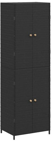 Homgoday Gartenschrank Aufbewahrungsschrank Geräteschrank Spindschrank Schrank Spind Terrassenschrank Balkonschrank Garten Balkon Schwarz 59x40x180 cm Poly Rattan