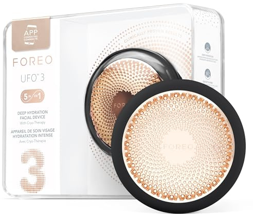 FOREO UFO 3 5-in-1 Gesichtsmaskenpflege - Pflege & Rotlicht, Schwartz | LED-Gesichtsmaske, Rotlichtmaske, Maskenpflege, Wärme, Kühlung, Vollspektrum-LED, Tuchmasken, Hydratisierend