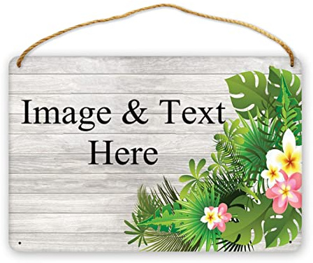 DJNGN Personalisierbares Schild mit Ihrem Bild und Text hier – Türschild aus Holz mit individuellem Namen, personalisiertes Willkommensschild