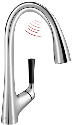 JACOB DELAFON Robinet de cuisine sans contact, douche anticalcaire amovible avec 2 jets et bec rotatif à 360°, économie d'eau, poignée personnalisable (3 couleurs) Couleur chrome Malleco E77748-CP
