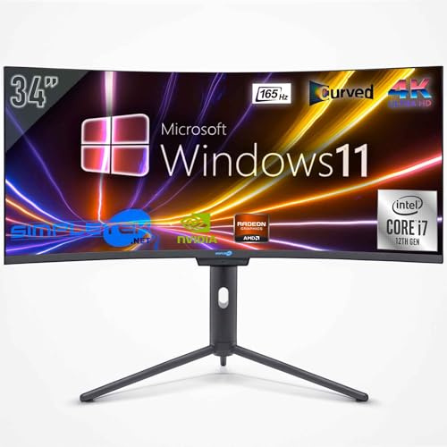 SIMPLETEK - PC ALL in ONE 34 4K Wide 165Hz Core i7 12° Gen | Windows 11 | 64GB RAM SSD 2TB | GPU Dedicata RTX 4060 da 8GB | Webcam integrata 5MP Gaming Computer WiFi6