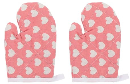 MAGICLULU Oven Mitts Pair, Pink Cotton Kids Oven Gloves for Little Chefs | Anti Heat Childrens Gloves for Baking, Thickened Microwave Mitts Play Kitchen Accessories, for BBQ Pretend Play