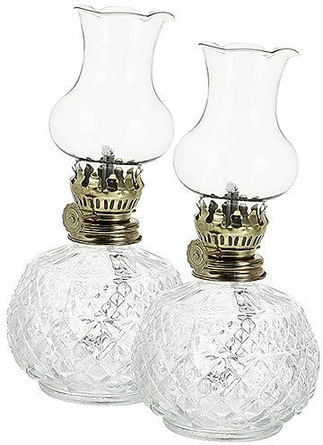 AOKWAWALIY Glasöllampe, Kerosinlampe, klare Lampe, kleine Kerosinöllampen, Öllampen für den Innenbereich, Lampenöl für Innenbereich, Polsterverkleidung, Heimöllampen, Nostalgie, rotes Öl, 2 Stück