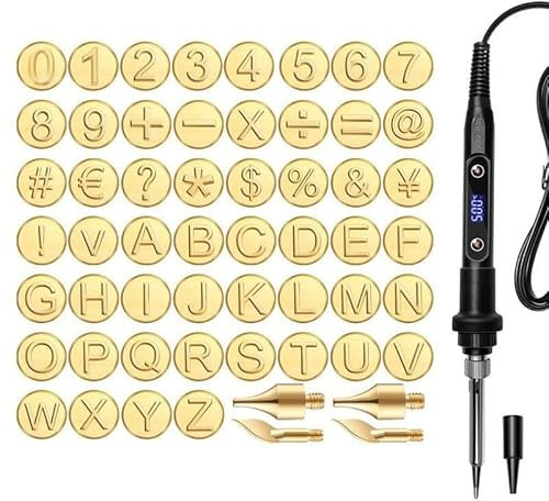 LaoSShu DIY Wood/Leather Burning Set, 26 Letters Copper Mold DIY Wood Burning/Carving Set, Letter Soldering Iron DIY Tools, Letter Soldering Iron Stencils Wood Burning Kit (Color : Black-56 Pieces)