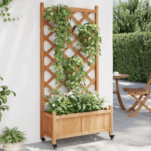 ZEYUAN Jardinière avec Treillis et Roues Marron Bois Massif de Sapin,Jardiniere sur Pieds,Bac avec Treillis,Jardiniere Terrasse