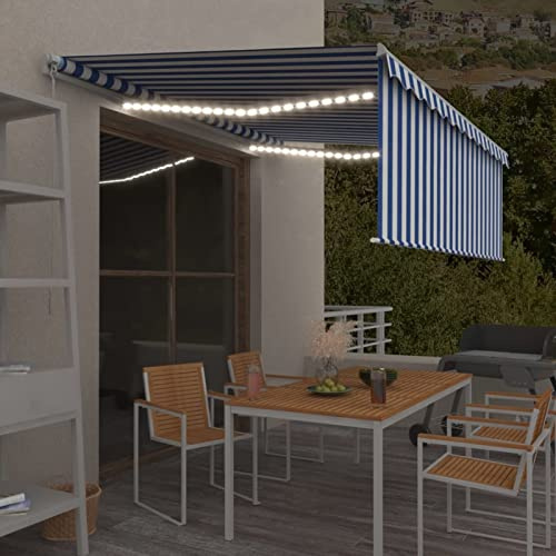 ShGaxin Toldo Manual retráctil con persiana, Toldos Exterior, Toldo De Terraza, Toldo Enrollable Exterior, Toldos Verticales, Toldos para Patio, yazul y Blanco 4x3 m