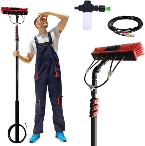 ELZEM 3.6-10.8M Kit di Pulizia Telescopico Wash Spazzolone con Dosatore di Sapone per Pulizia di Pannelli Fotovoltaici e Solari 35cm Brush,3.6M