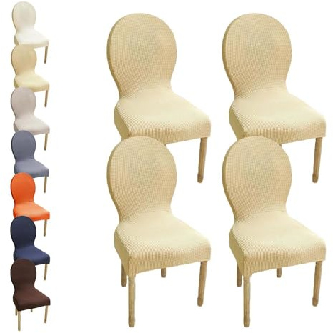 HHONGWYT Fundas Sillas Comedor Respaldo Redondo Altura 51CM Elasticas Fundas Sillas Cocina No Universales para Silla Madera Respaldo Ovalado Dining Room Chair Covers Cubiertas Sillas,A14,4PCS