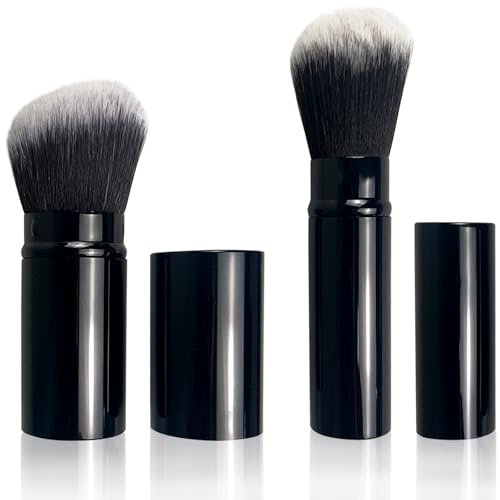 Jaasuee Retractable Kabuki Makeup Brush, Angled Travel Powder Blush Brush with Cover for Multifunctional Cosmetic Applications