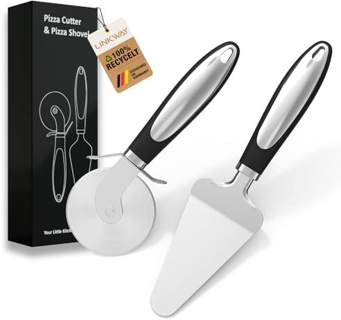 LINKWAY Pizzaroller, Pizza Schneider und Pie Server, Pizza Cutter mit rutschfestem Griff, Pizzaschneider edelstahl zum einfachen Schneiden von Pizza in einzelne Stücke, scharfer Pizzaschneider