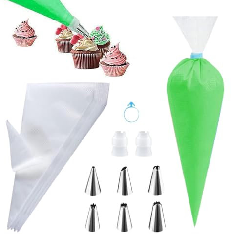 Sacchetti per pasticceria, sacchetti per glassa, kit di decorazione per torte con 100 sacche da pasticceria, accoppiatore, 2 fascette per sacchetti, sac à poche, 6 teste per tubazioni
