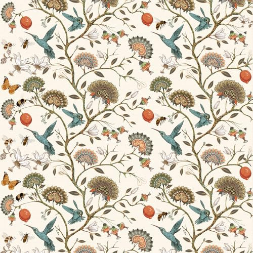ANLIKY-Pro Carta da parati autoadesiva con fiori, uccelli, rami, carta da parati staccabile e adesiva, 44X600CM, pellicola decorativa rimovibile per mobili.