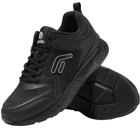 FitVille Womens Wide Fit Trainers Comfortable Walking Shoes Non-Slip Sneakers for Ladies Plantar Fasciitis Swollen Feet Jet Black
