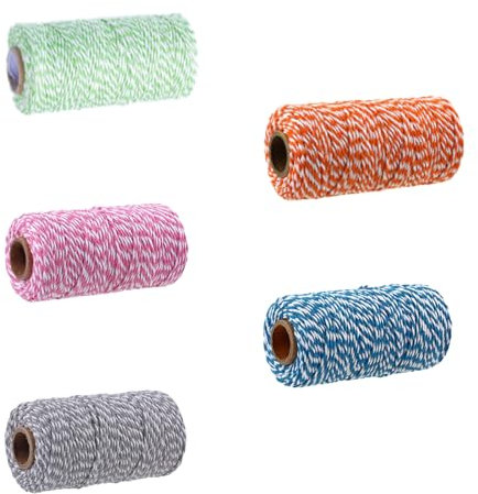 Eterspr 5 Rotoli Filo di Cotone Bicolore, Macrame Corda 2mm, 100 M di Spago in Cotone, Adatto per Artigianato Fai-da-te, Decorazioni e Confezioni Regalo