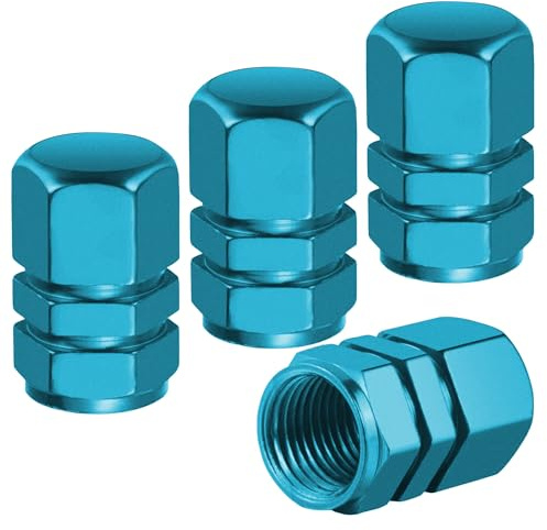 Flaconi 4PCS Ventilkappen Auto,Ventilkappen,Autoventil Kappe,Auto Ventilkappen,Ventilkappen Auto Metall,Autoreifen Ventilkappen,Reifenventilkappen,Geeignet für Autos, Motorräder, SUVs (Blau)