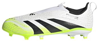 adidas Unisex Kinder Predator League Laceless Firm Ground Football Boots Kids, Cloud White/Core Black/Lucid Lemon, 34 EU
