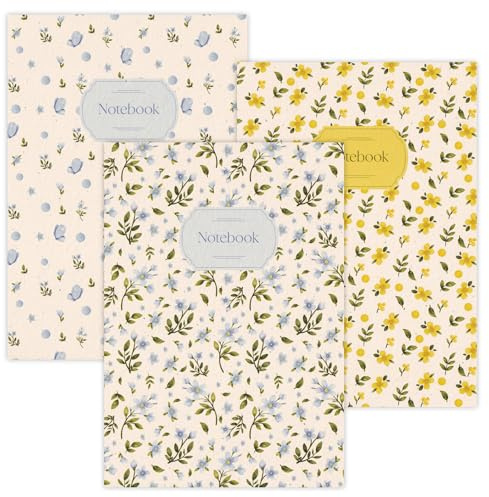3er-Set Notizhefte DIN A5 | Florale Muster | 60 Seiten 80g/m² Papier | Notizen, Journaling, Skizzen, kreative Idee