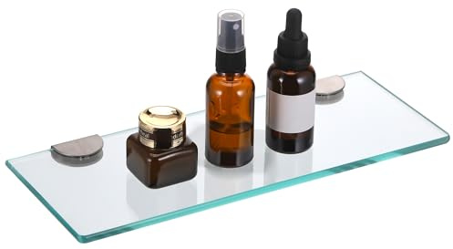 JIZZU Repisas para Baño, Estante Baño de Cristal con Pinzas de Acero Inoxidable, Estantería Baño Prateleira Casa de Banho para baño, Cocina, Dormitorio (30 * 13 * 0.6 cm)