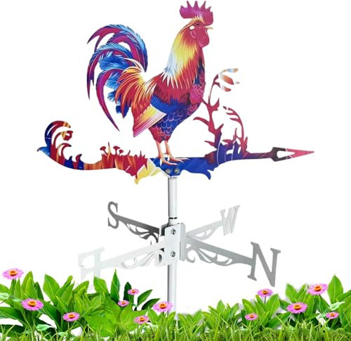 Hahn-Windanzeiger – Windrichtungsanzeige aus Metall, Dekorationen in Hahnform | Hahn-Wölfe Bauernhof-Szenen-Wetterhahn-Dekorationen, Hahn-Form-Wetterhahn für Garten, Hinterhof, Dach, Bauernhaus