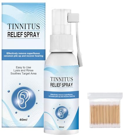 Spray pour le Traitement des Oreilles,Gouttes Auriculaires pour Acouphènes,Soulagement des Acouphènes,Soulagement des Acouphènes Auriculaires,60ML Livré avec 100 Coton - Tiges
