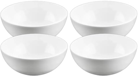 Wilmax - Schale aus Porzellan - 600nl - 4er Set - Salatschüssel - Weißer Schüssel für Snacks, Salat - Ø 14cm- Obstschale - Müsli-Schale - Elegant und Kratzfest - Ideal als Geschenk