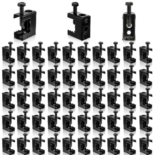 Nagpew 50 Pieces Beam Clamps, 1/4 x 20 Carbon Steel Safety C Clamps with Screws, Heavy Duty Small Thread Rod Clamp for Support J Hooks, Flange, Bridle Rings, Pipe Work