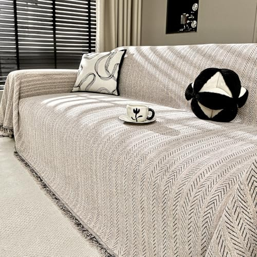Nobildonna Chenille Couch Cover for Sofa Cover Washable Pet Scratch Couch Covers Tassel Sofa Slipcover for 3 Cushion Couch,Furniture Protector Blanket for Living Room,Camel Brown 91x150